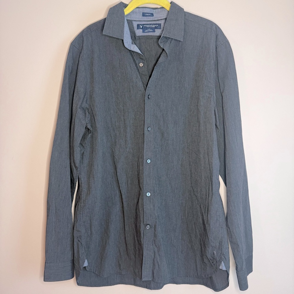 AMERICAN EAGLE NWT Men's Slim Fit Dark Gray Button Long Sleeve Shirt SZ/LG